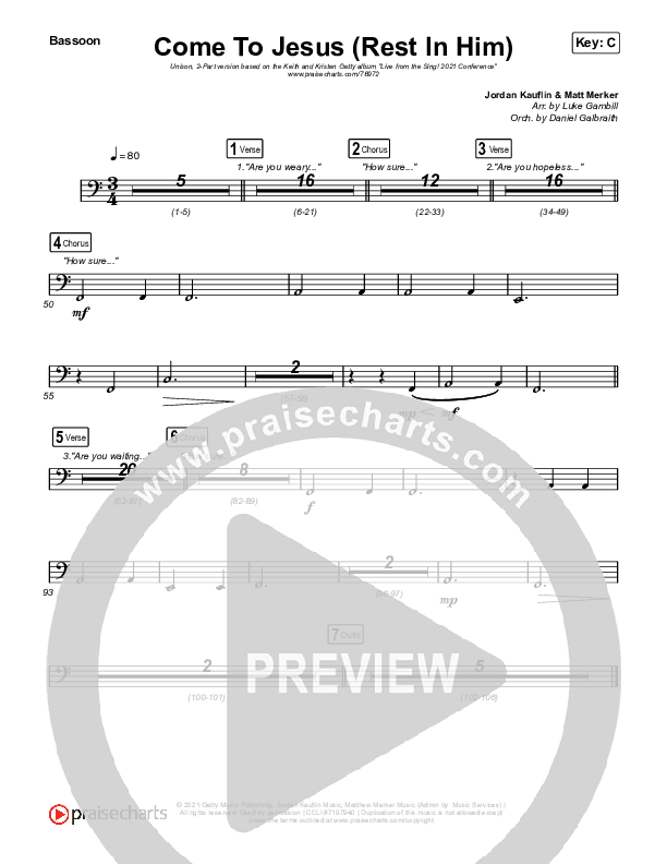 Come To Jesus (Rest In Him) (Unison/2-Part Choir) Bassoon (Keith & Kristyn Getty / Jordan Kauflin / Matt Merker / Arr. Luke Gambill)