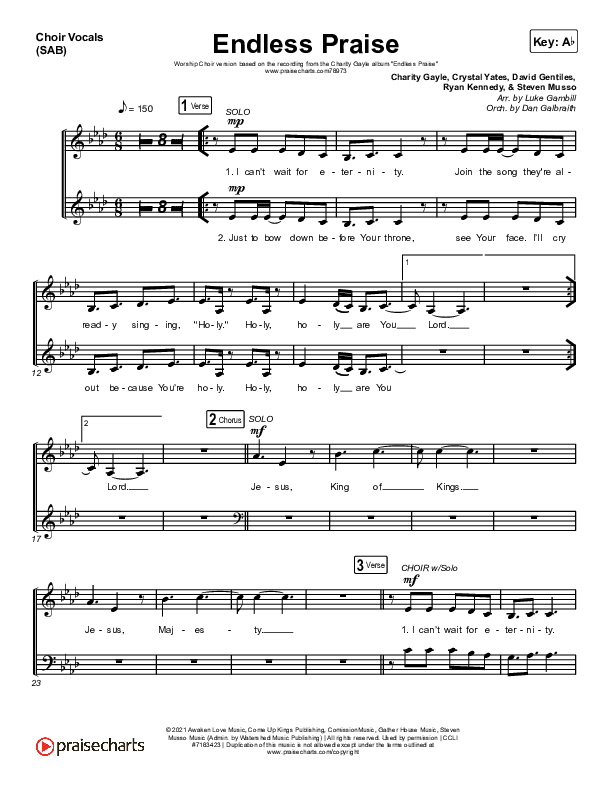 Endless Praise (Worship Choir SAB) Choir Sheet (SAB) (Charity Gayle / Arr. Luke Gambill)