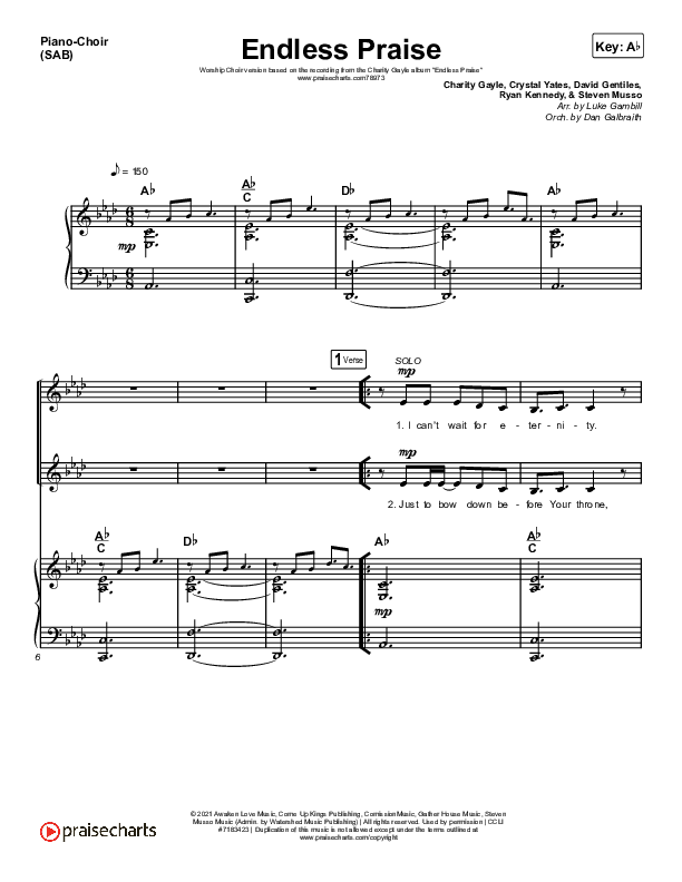 Endless Praise (Worship Choir SAB) Piano/Choir (SAB) (Charity Gayle / Arr. Luke Gambill)