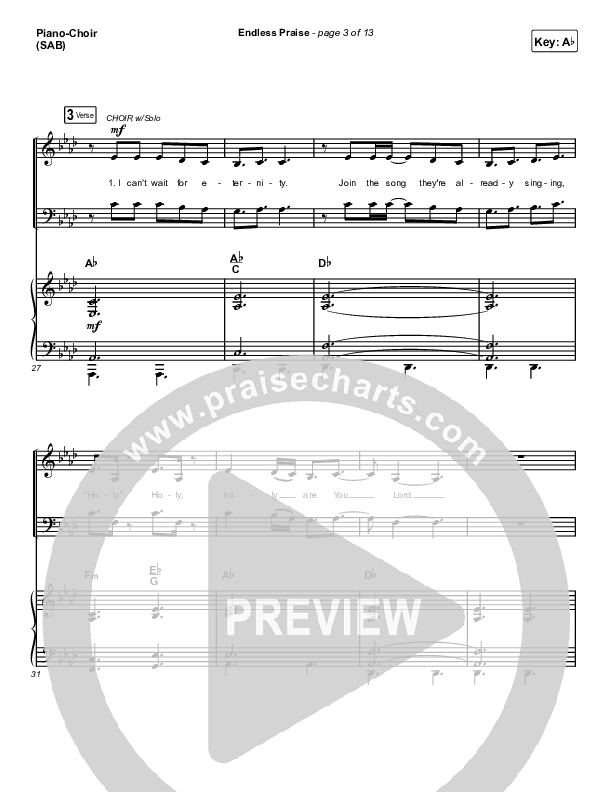 Endless Praise (Worship Choir SAB) Piano/Choir (SAB) (Charity Gayle / Arr. Luke Gambill)