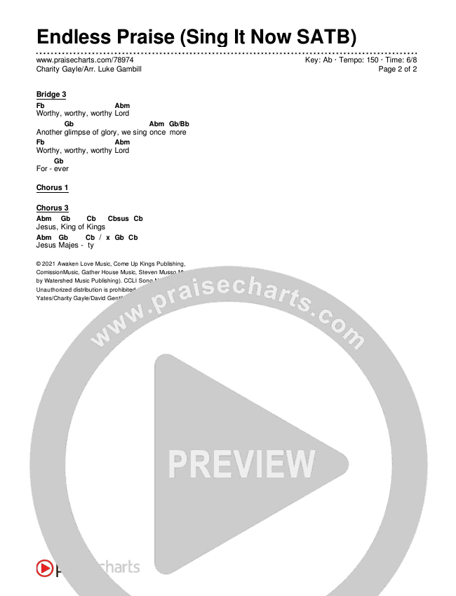 Endless Praise (Sing It Now) Chords & Lyrics (Charity Gayle / Arr. Luke Gambill)