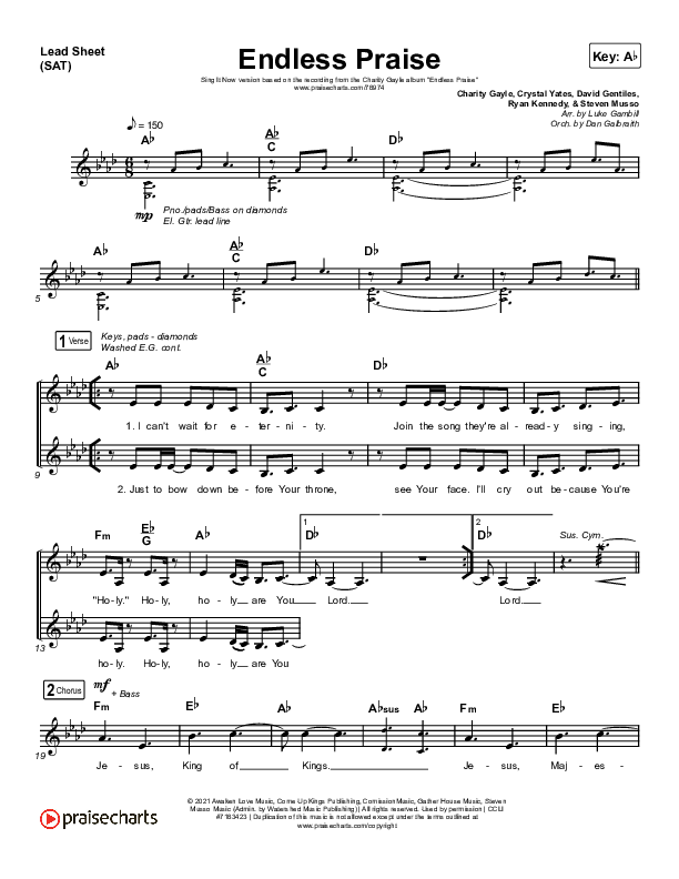 Endless Praise (Sing It Now) Lead Sheet (SAT) (Charity Gayle / Arr. Luke Gambill)