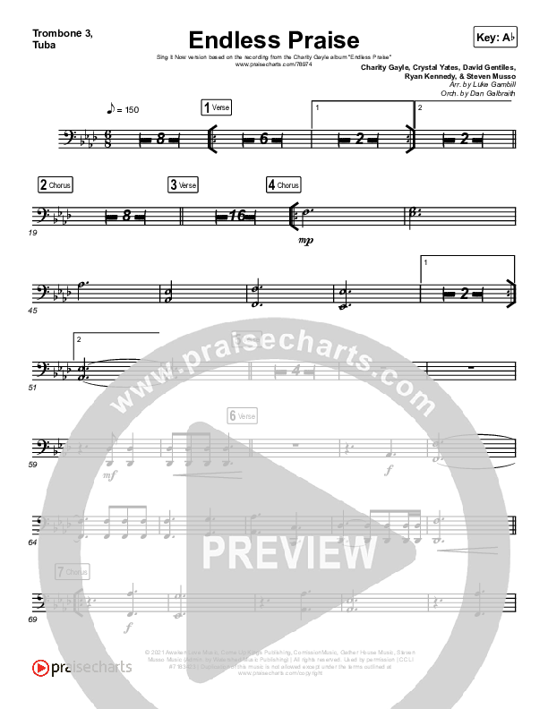 Endless Praise (Sing It Now) Trombone 3/Tuba (Charity Gayle / Arr. Luke Gambill)
