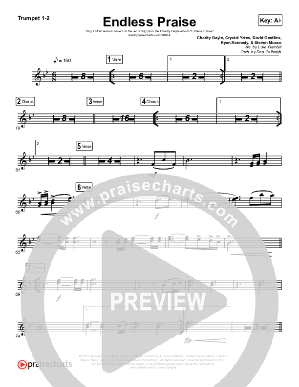 Endless Praise (Sing It Now SATB) Trumpet 1,2 (Charity Gayle / Arr. Luke Gambill)