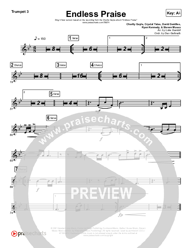 Endless Praise (Sing It Now SATB) Trumpet 3 (Charity Gayle / Arr. Luke Gambill)