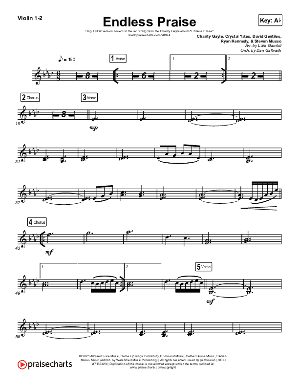 Endless Praise (Sing It Now SATB) Violin 1/2 (Charity Gayle / Arr. Luke Gambill)