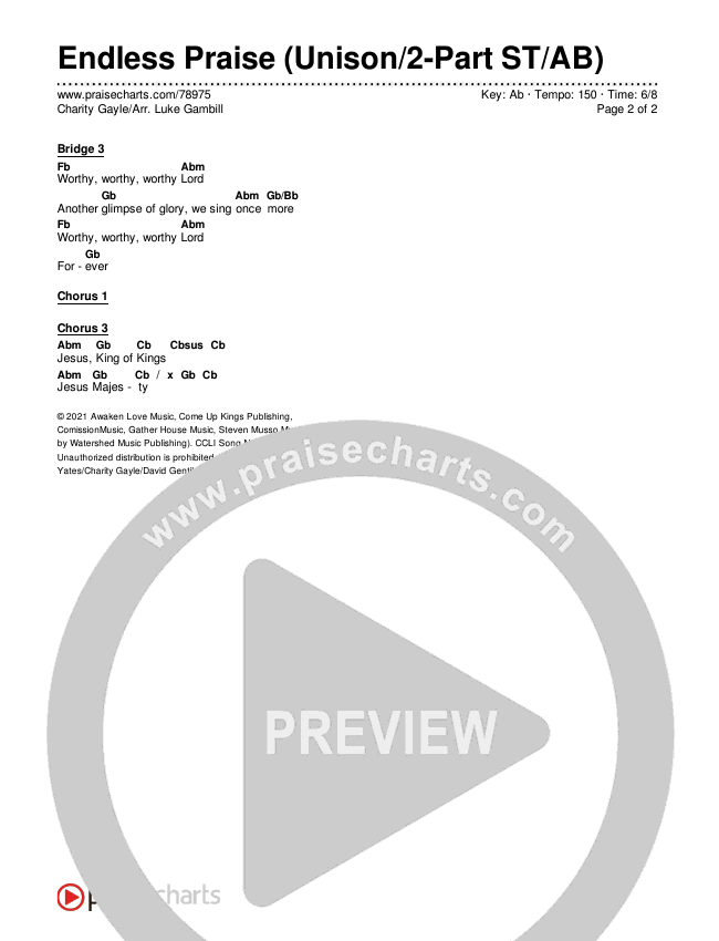 Endless Praise (Unison/2-Part Choir) Chords & Lyrics (Charity Gayle / Arr. Luke Gambill)