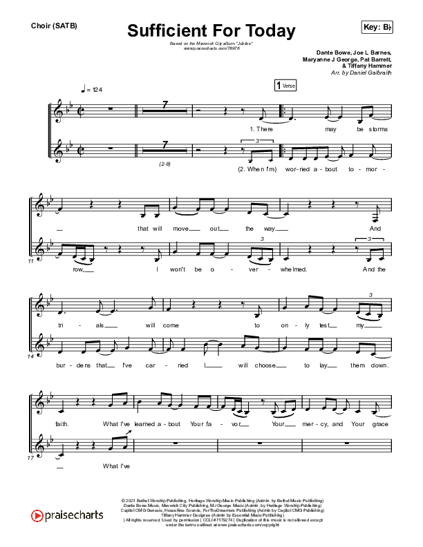 Sufficient For Today Choir Sheet (SATB) (Maverick City Music)