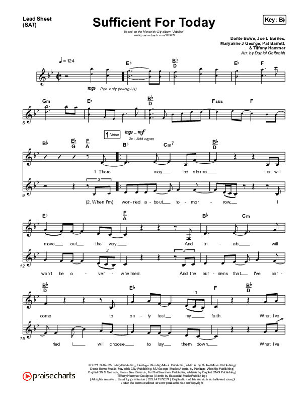 Sufficient For Today Lead Sheet (SAT) (Maverick City Music)