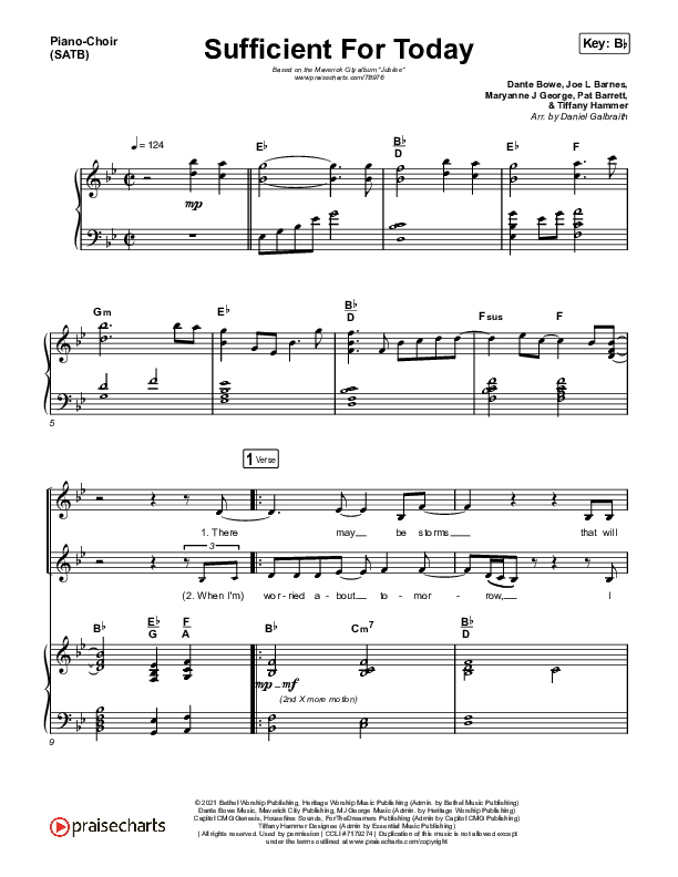 Sufficient For Today Piano/Vocal (SATB) (Maverick City Music)