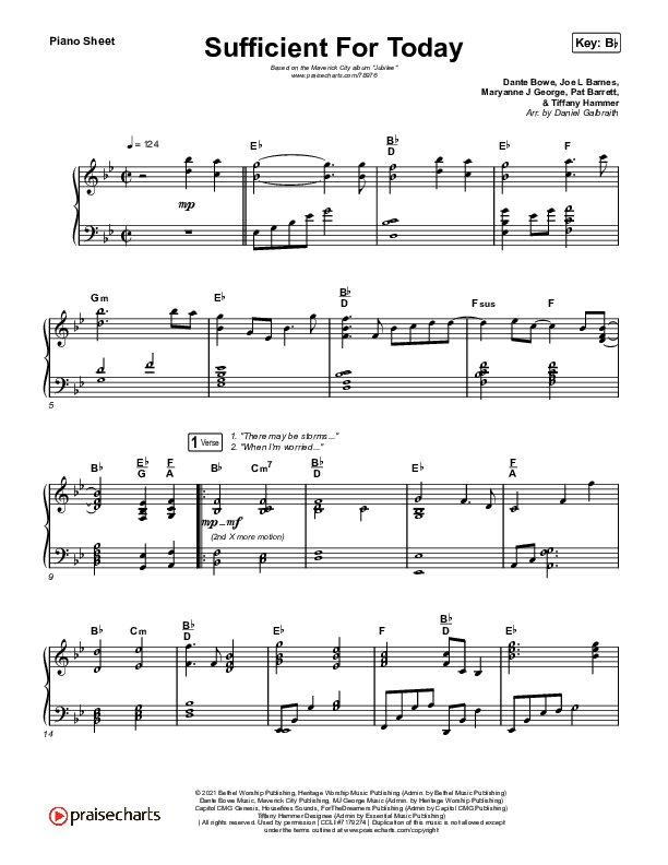 Sufficient For Today Piano Sheet (Maverick City Music)