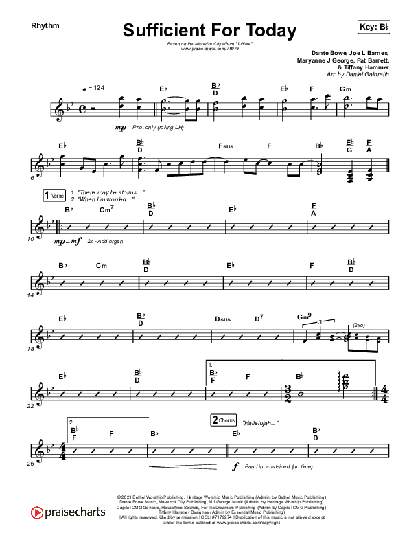 Sufficient For Today Rhythm Chart (Maverick City Music)