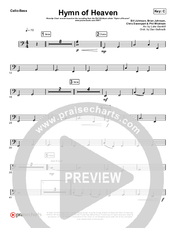 Hymn Of Heaven (Worship Choir SAB) Cello/Bass (Phil Wickham / Arr. Luke Gambill)