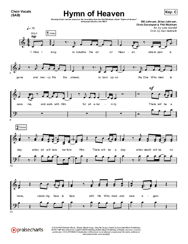 Hymn Of Heaven (Worship Choir SAB) Choir Sheet (SAB) (Phil Wickham / Arr. Luke Gambill)
