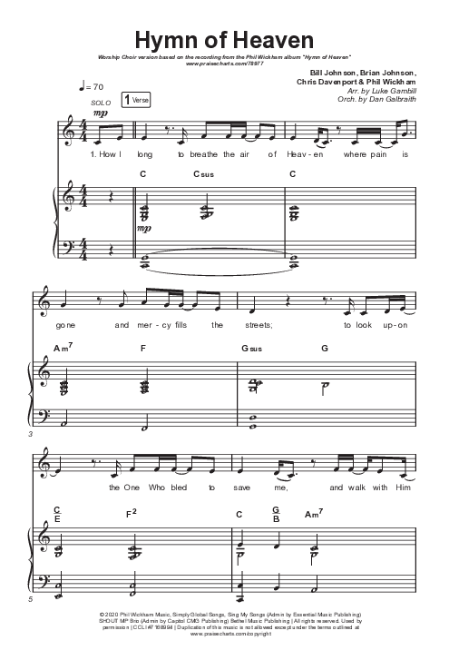 Hymn Of Heaven (Worship Choir SAB) Octavo (SAB & Pno) (Phil Wickham / Arr. Luke Gambill)