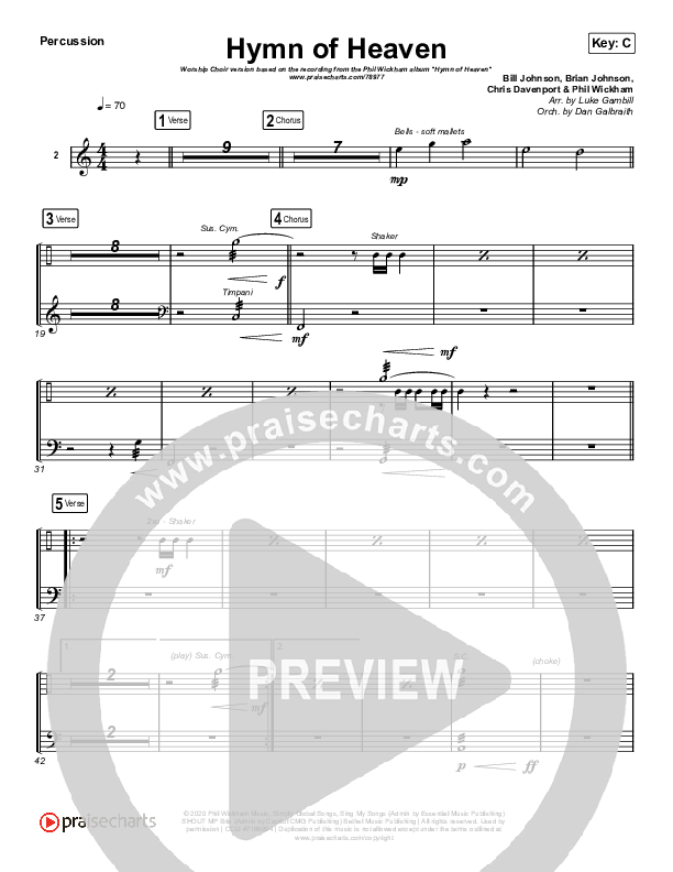 Hymn Of Heaven (Worship Choir SAB) Percussion (Phil Wickham / Arr. Luke Gambill)