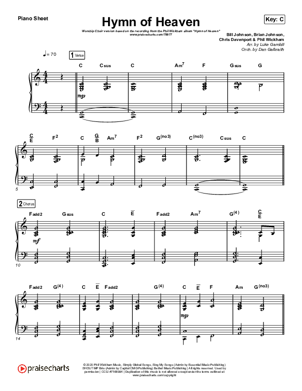 Hymn Of Heaven (Worship Choir SAB) Piano Sheet (Phil Wickham / Arr. Luke Gambill)