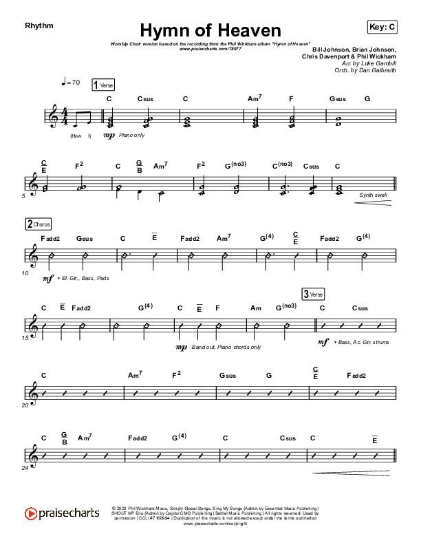 Hymn Of Heaven (Worship Choir SAB) Rhythm Chart (Phil Wickham / Arr. Luke Gambill)
