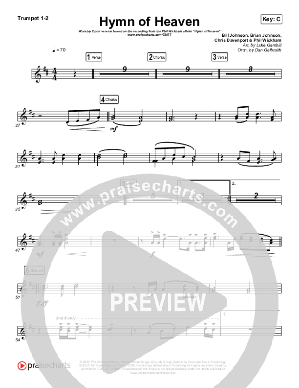 Hymn Of Heaven (Worship Choir SAB) Trumpet 1,2 (Phil Wickham / Arr. Luke Gambill)