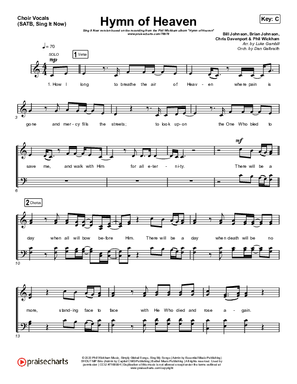 Hymn Of Heaven (Sing It Now SATB) Choir Sheet (SATB) (Phil Wickham / Arr. Luke Gambill)