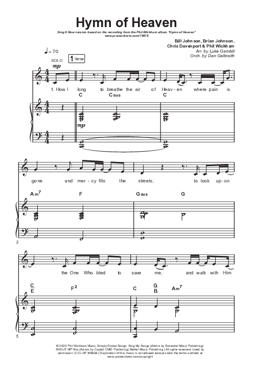 Hymn Of Heaven (Sing It Now SATB) Octavo (SATB & Pno) (Phil Wickham / Arr. Luke Gambill)