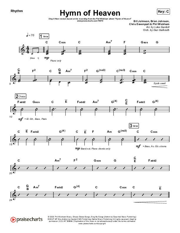 Hymn Of Heaven (Sing It Now SATB) Rhythm Chart (Phil Wickham / Arr. Luke Gambill)