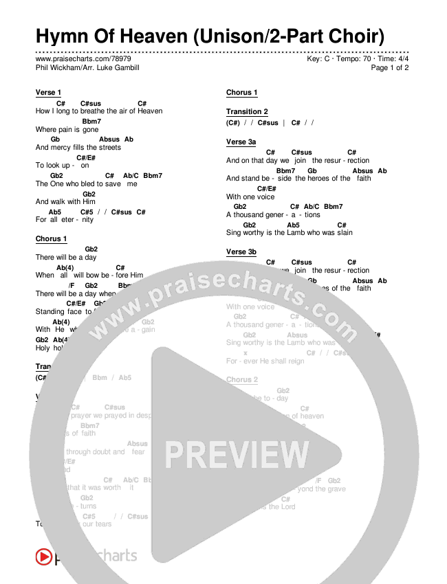 Hymn Of Heaven (Unison/2-Part Choir) Chords & Lyrics (Phil Wickham / Arr. Luke Gambill)