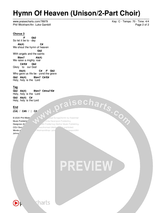 Hymn Of Heaven (Unison/2-Part Choir) Chords & Lyrics (Phil Wickham / Arr. Luke Gambill)