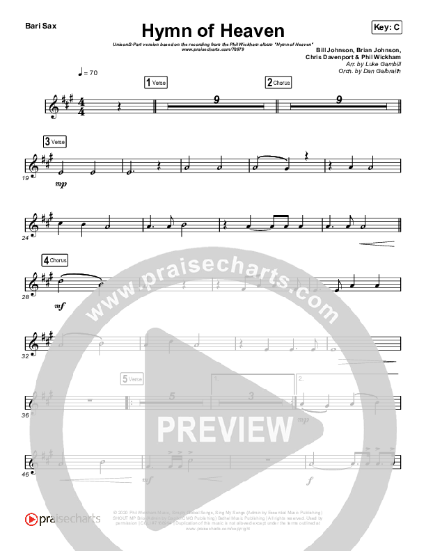 Hymn Of Heaven (Unison/2-Part Choir) Bari Sax (Phil Wickham / Arr. Luke Gambill)
