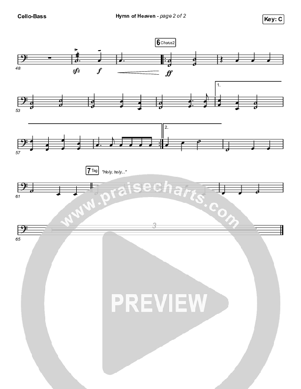 Hymn Of Heaven (Unison/2-Part Choir) Cello/Bass (Phil Wickham / Arr. Luke Gambill)