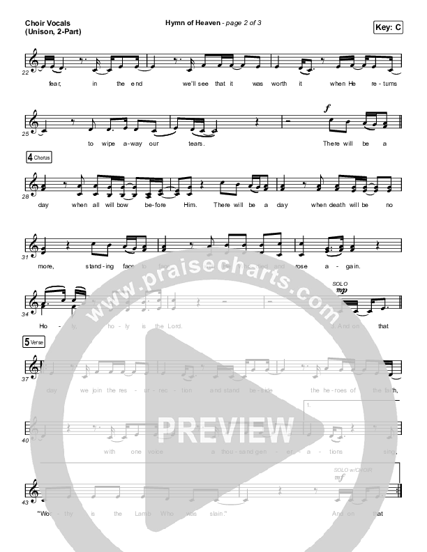 Hymn Of Heaven (Unison/2-Part Choir) Choir Vocals (Uni/2-Part) (Phil Wickham / Arr. Luke Gambill)
