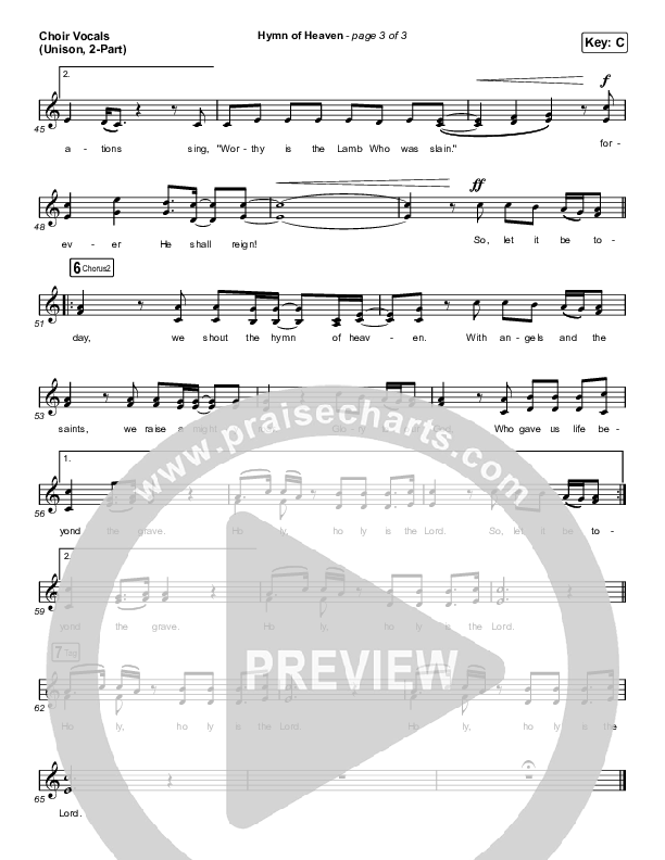 Hymn Of Heaven (Unison/2-Part Choir) Choir Vocals (Uni/2-Part) (Phil Wickham / Arr. Luke Gambill)