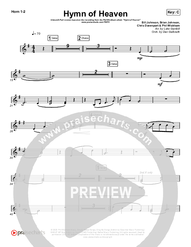 Hymn Of Heaven (Unison/2-Part Choir) Brass Pack (Phil Wickham / Arr. Luke Gambill)