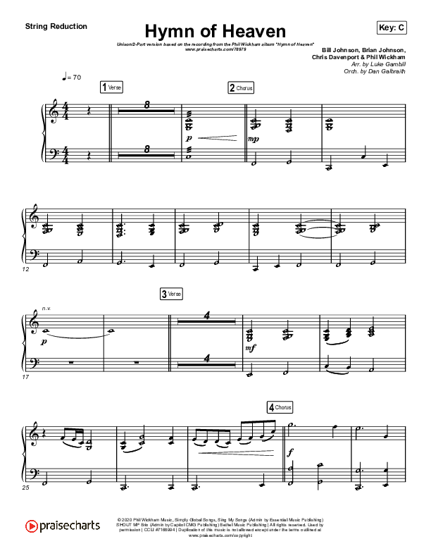 Hymn Of Heaven (Unison/2-Part Choir) String Reduction (Phil Wickham / Arr. Luke Gambill)