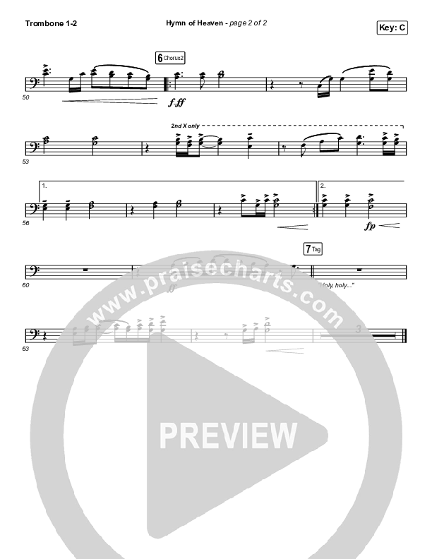 Hymn Of Heaven (Unison/2-Part Choir) Trombone 1/2 (Phil Wickham / Arr. Luke Gambill)