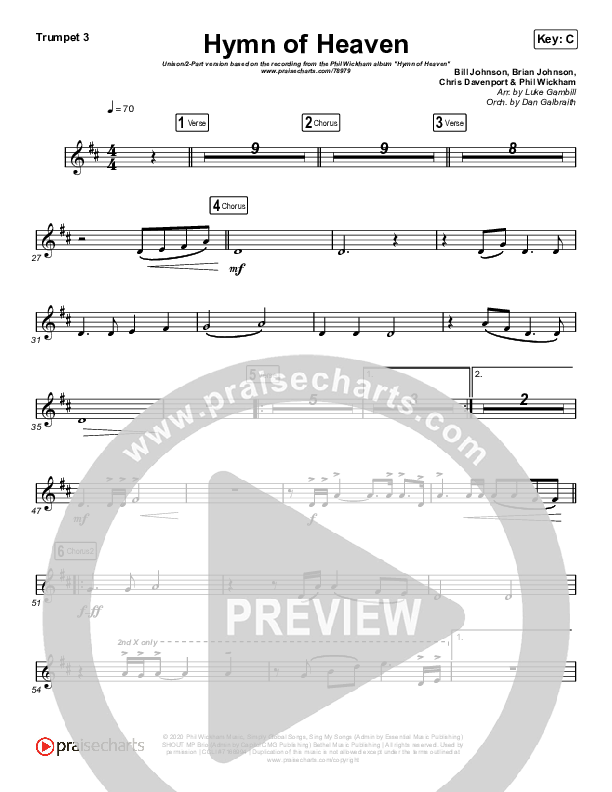 Hymn Of Heaven (Unison/2-Part Choir) Trumpet 3 (Phil Wickham / Arr. Luke Gambill)