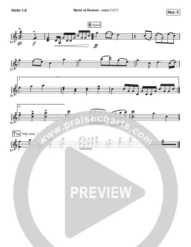 Hymn Of Heaven (Unison/2-Part Choir) Violin 1/2 (Phil Wickham / Arr. Luke Gambill)