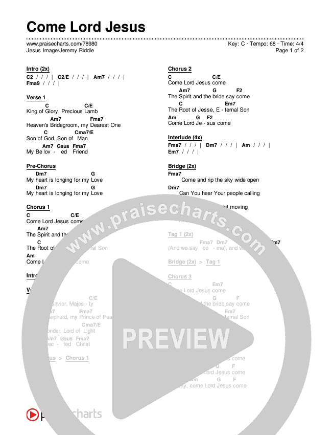 Come Lord Jesus Chords & Lyrics (Jesus Image / Jeremy Riddle)