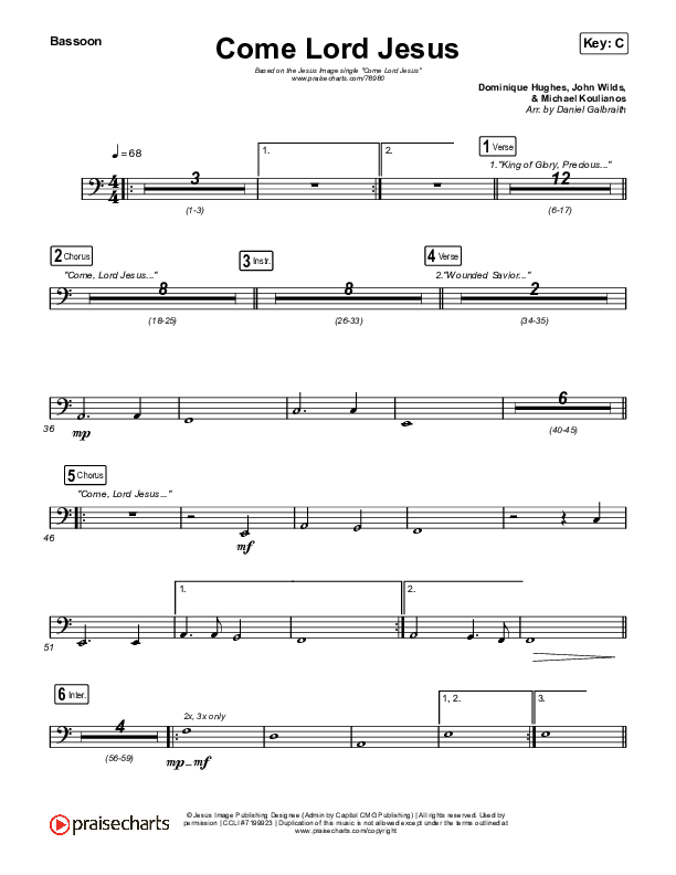 Come Lord Jesus Bassoon (Jesus Image / Jeremy Riddle)