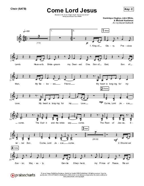 Come Lord Jesus Choir Vocals (SATB) (Jesus Image / Jeremy Riddle)