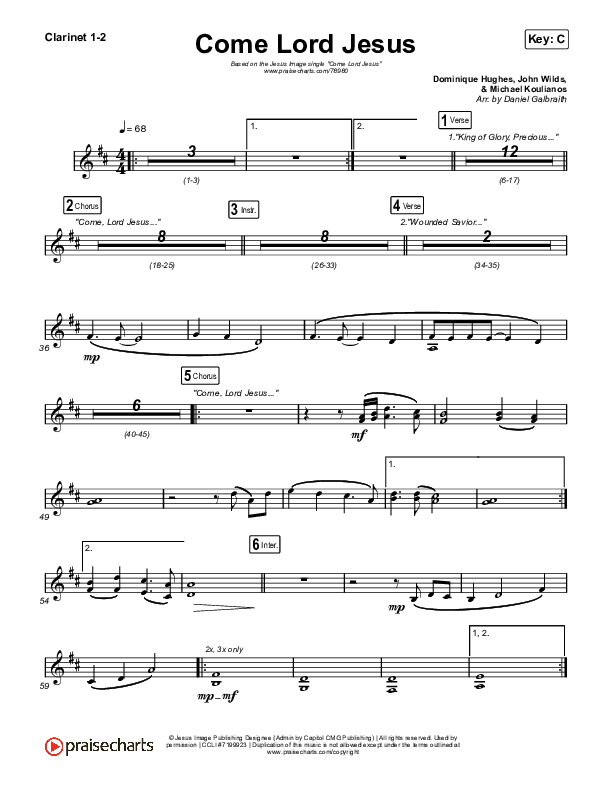 Come Lord Jesus Clarinet 1/2 (Jesus Image / Jeremy Riddle)