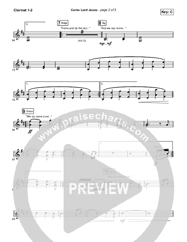 Come Lord Jesus Clarinet 1/2 (Jesus Image / Jeremy Riddle)