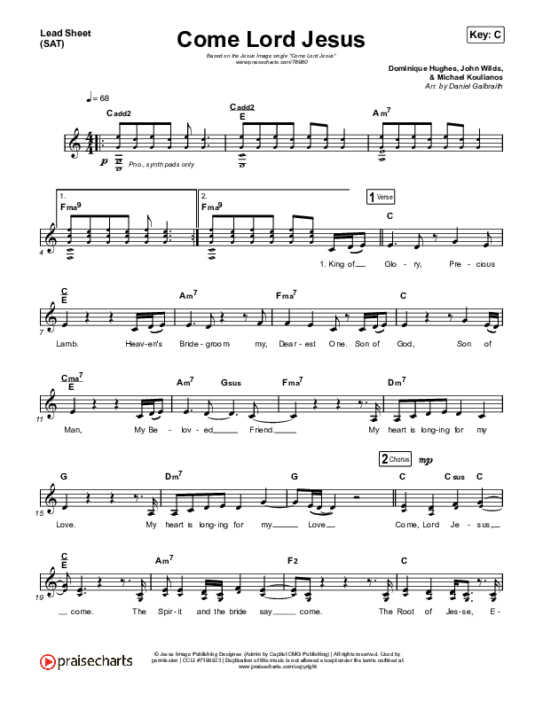 Come Lord Jesus Lead Sheet (SAT) (Jesus Image / Jeremy Riddle)