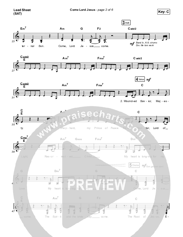Come Lord Jesus Lead Sheet (SAT) (Jesus Image / Jeremy Riddle)
