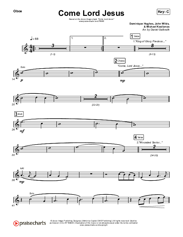 Come Lord Jesus Oboe (Jesus Image / Jeremy Riddle)