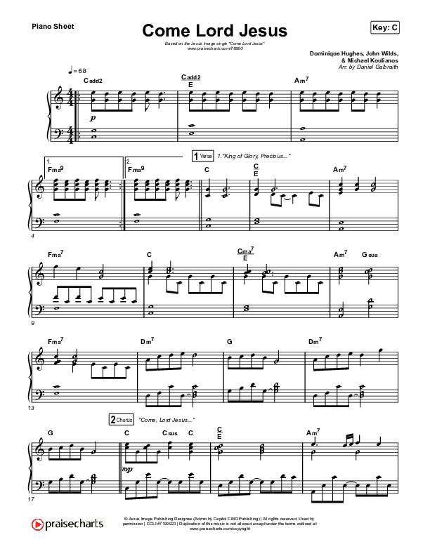 Come Lord Jesus Piano Sheet (Jesus Image / Jeremy Riddle)