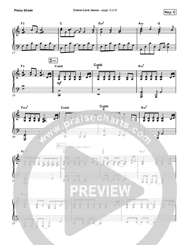 Come Lord Jesus Piano Sheet (Jesus Image / Jeremy Riddle)