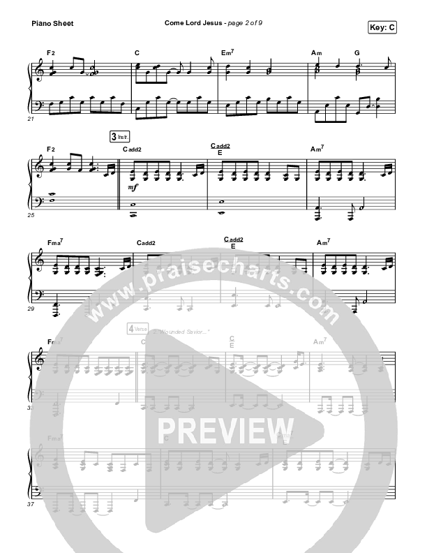 Come Lord Jesus Piano Sheet (Jesus Image / Jeremy Riddle)