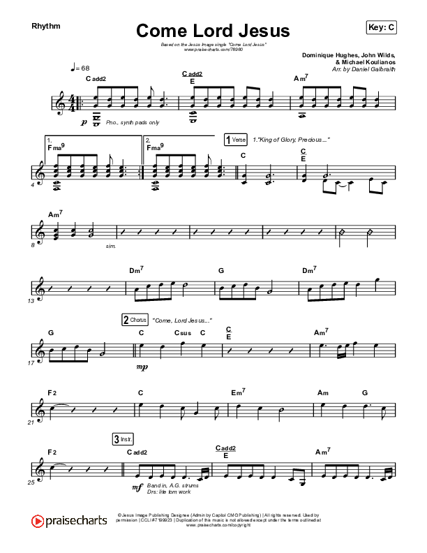 Come Lord Jesus Rhythm Chart (Jesus Image / Jeremy Riddle)