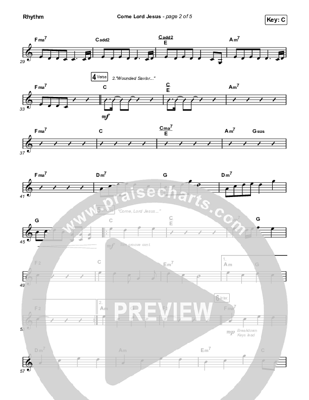 Come Lord Jesus Rhythm Chart (Jesus Image / Jeremy Riddle)